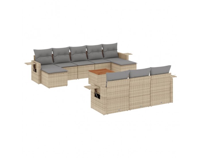 Sonata H Градински диван с възглавници, 11 части, бежов полиратан