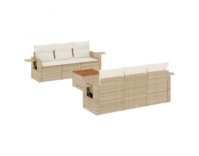 Sonata H Градински диван с възглавници, 7 части, бежов полиратан
