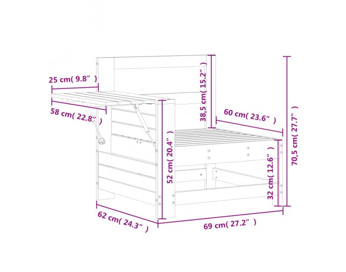 Sonata H Градински диван с подлакътник и странична масичка, дуглас масив