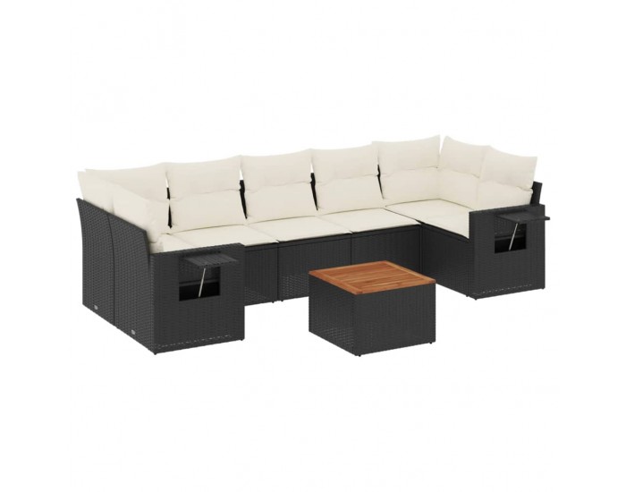Sonata H Градински комплект диван с възглавници 8 части черен полиратан
