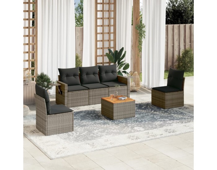 Sonata H Градински диван с възглавници, 6 части, полиратан, сив