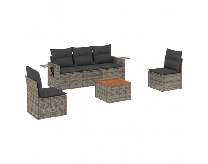 Sonata H Градински диван с възглавници, 6 части, полиратан, сив