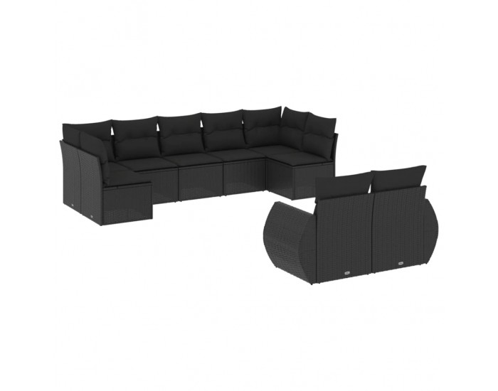 Sonata H Градински комплект диван с възглавници 9 части черен полиратан