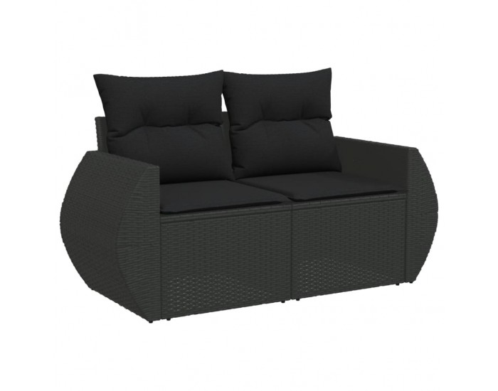 Sonata H Градински комплект диван с възглавници 9 части черен полиратан