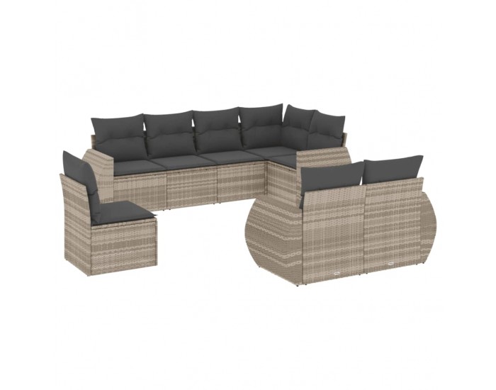 Sonata H Градински комплект с възглавници, 8 части, светлосив полиратан