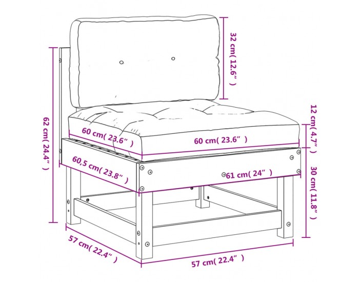 Sonata H Среден диван с възглавници, дугласко дърво масив