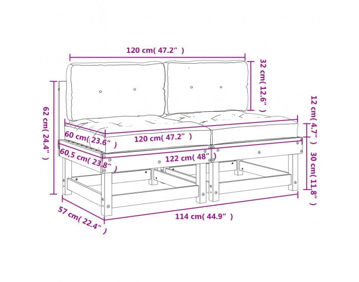 Sonata H Средни дивани с възглавници, 2 бр, борово дърво масив