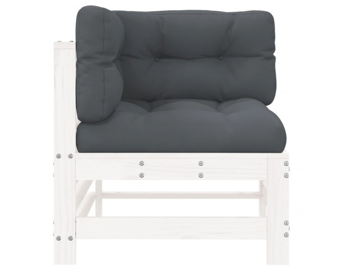 Sonata H Ъглов диван с възглавници, бял, борово дърво масив