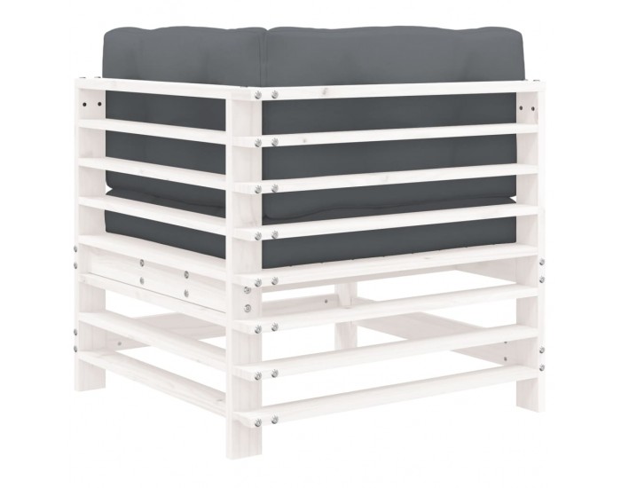 Sonata H Ъглов диван с възглавници, бял, борово дърво масив