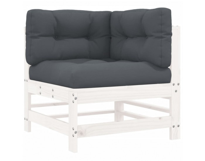 Sonata H Ъглов диван с възглавници, бял, борово дърво масив