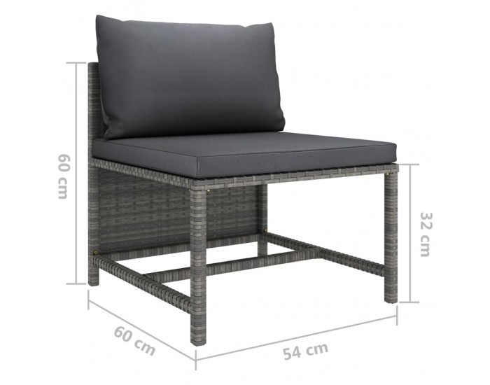 Sonata H 3-местен градински диван с възглавници, сив, полиратан