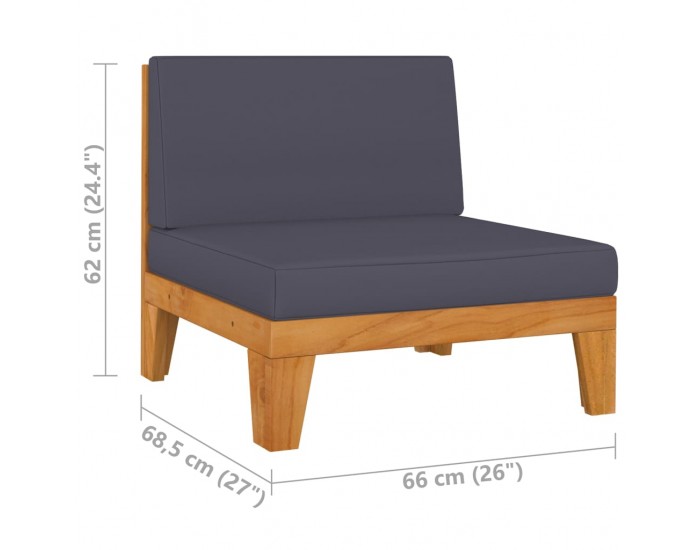 Sonata H Модулен среден диван с тъмносиви възглавници, акация масив