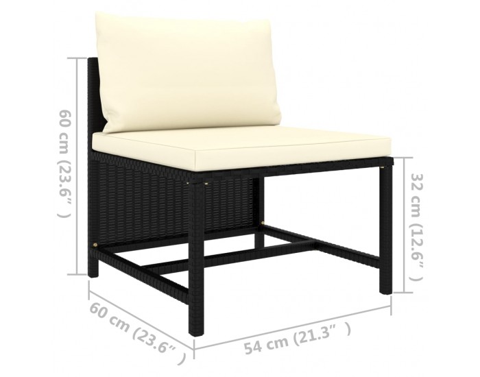 Sonata H Модулен среден диван с възглавници, черен полиратан