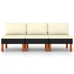 Sonata H Средни дивани, 3 бр, полиратан и евкалиптово дърво масив - Инструменти, Аксесоари за градината