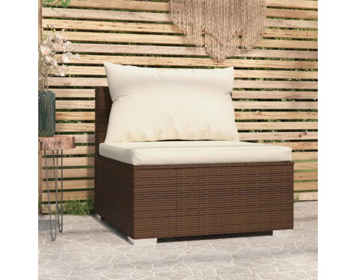 Sonata H Градински среден диван с възглавници, кафяв полиратан