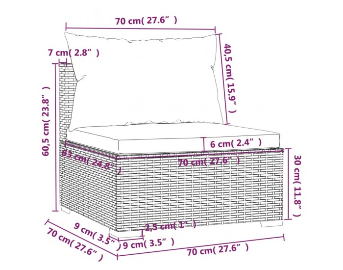 Sonata H Градински среден диван с възглавници, кафяв полиратан