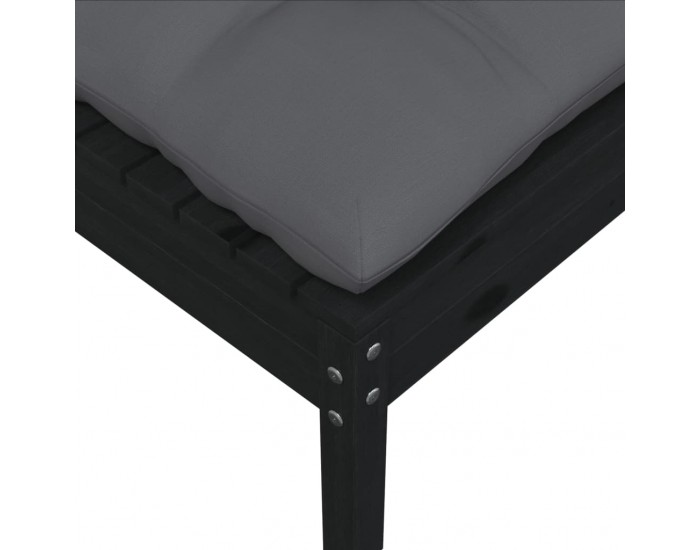 Sonata H 2-местен градински диван с възглавници, черен, бор масив