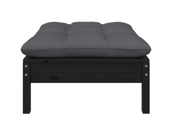 Sonata H 2-местен градински диван с възглавници, черен, бор масив