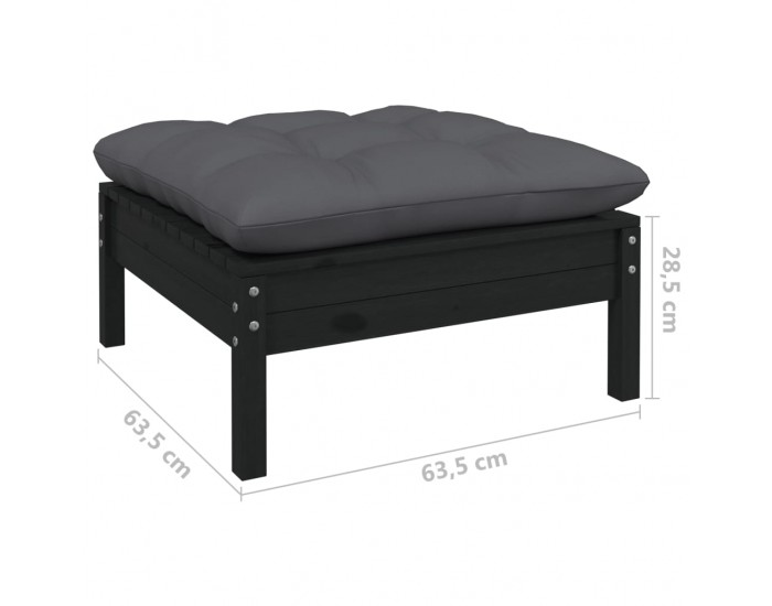 Sonata H 2-местен градински диван с възглавници, черен, бор масив