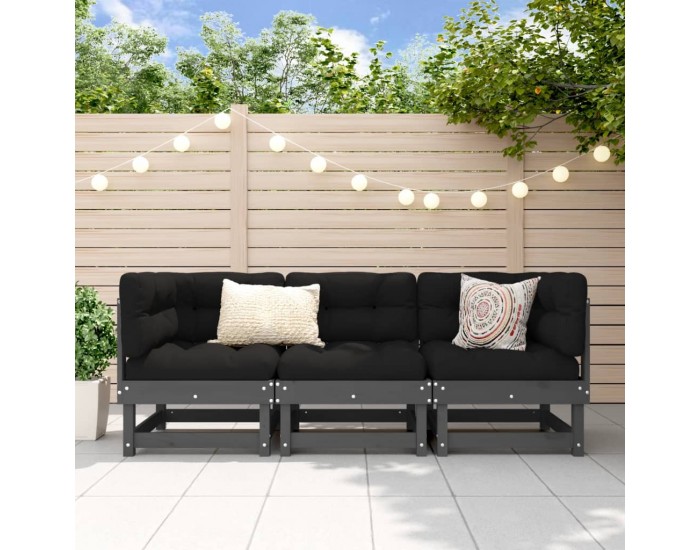 Sonata H Градински лаундж комплект, 3 части, сив, бор масив