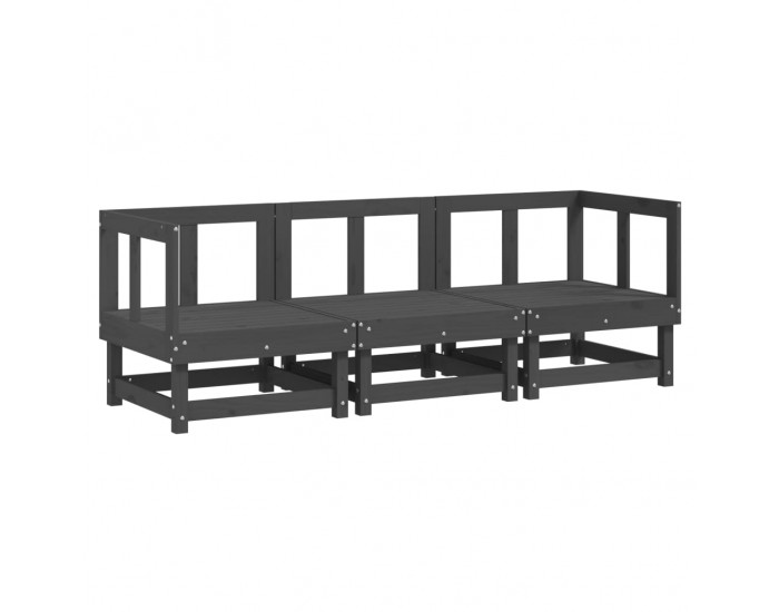 Sonata H Градински лаундж комплект, 3 части, сив, бор масив