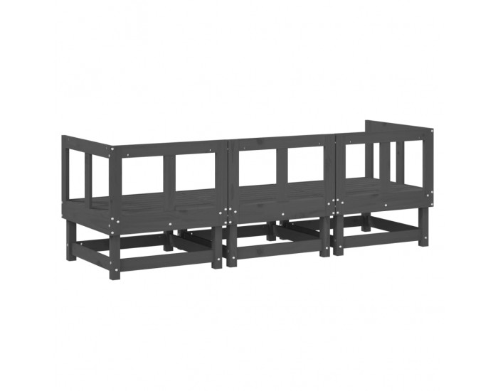 Sonata H Градински лаундж комплект, 3 части, сив, бор масив