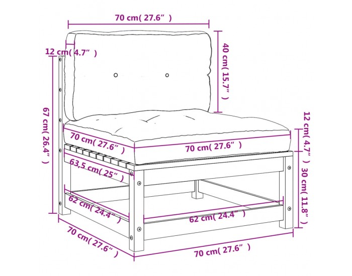 Sonata H Външни кресла без подлакътници с възглавници 2 бр бор бор масив