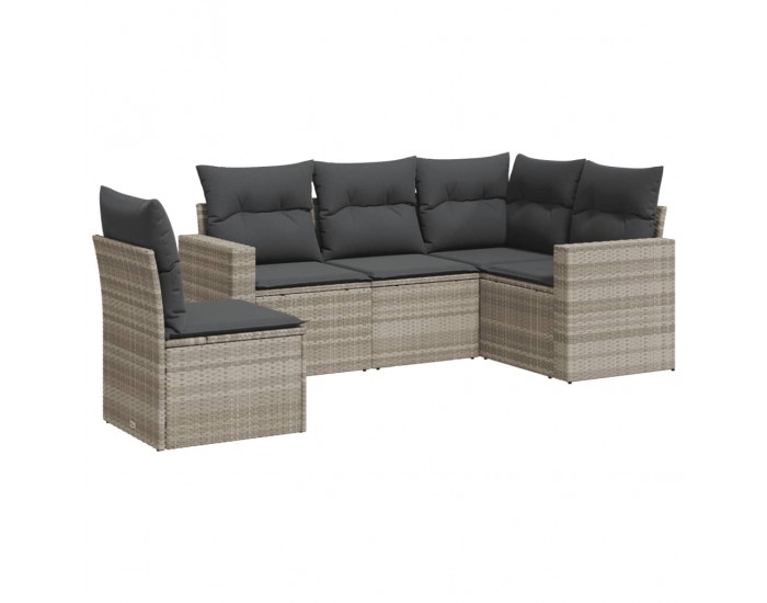 Sonata H Градински комплект с възглавници, 5 части, светлосив полиратан