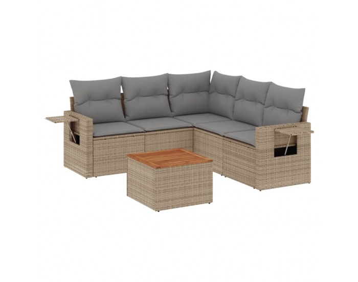 Sonata H Градински диван с възглавници, 6 части, бежов полиратан