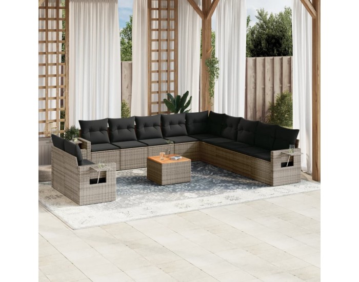 Sonata H Градински комплект диван с възглавници 12 части сив полиратан