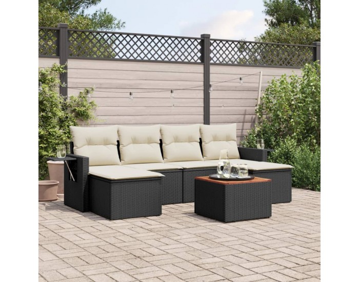Sonata H Градински комплект диван с възглавници 7 части черен полиратан