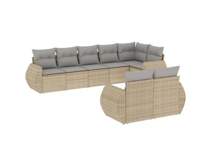 Sonata H Градински диван с възглавници, 8 части, бежов полиратан