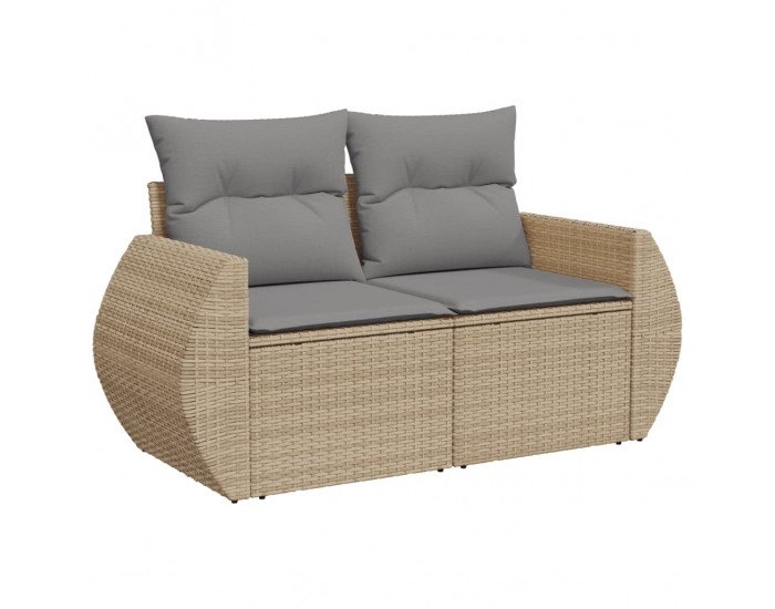 Sonata H Градински диван с възглавници, 7 части, бежов полиратан