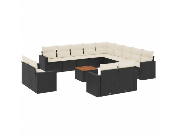 Sonata H Градински диван с възглавници, 14 части, черен, полиратан