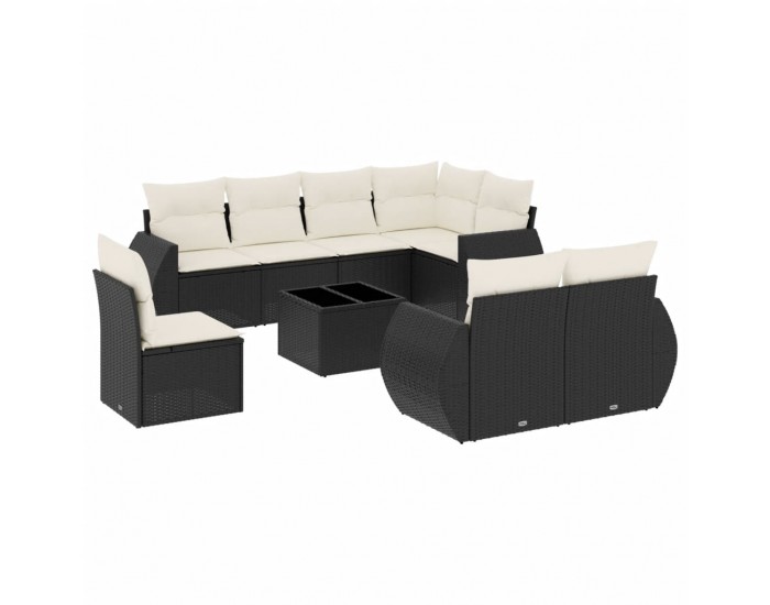 Sonata H Градински комплект диван с възглавници 9 части черен полиратан