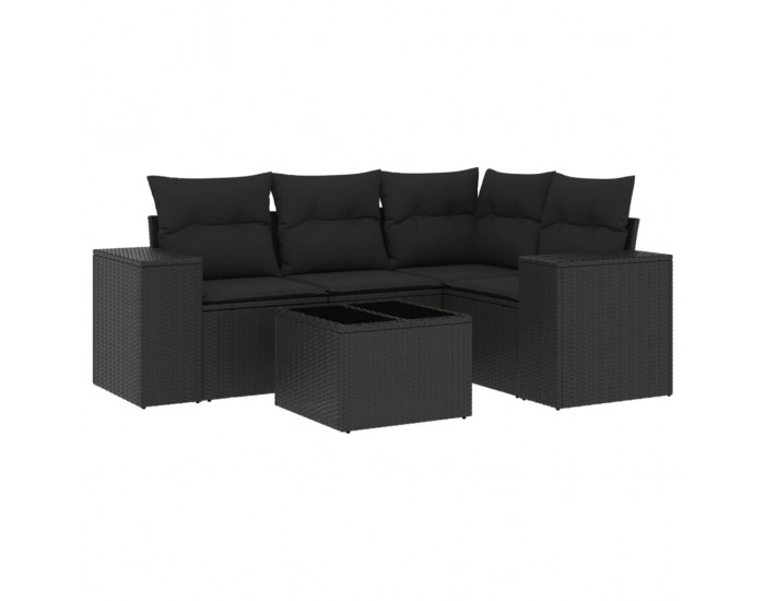 Sonata H Градински комплект с възглавници, 5 части, черен полиратан