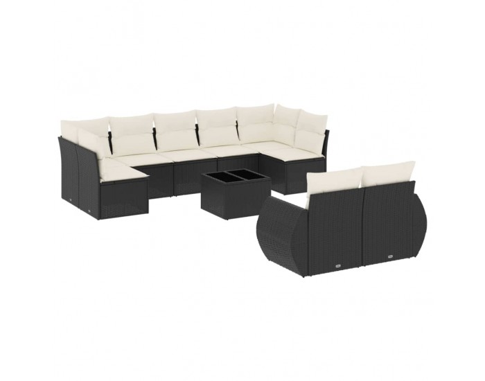 Sonata H Градински комплект диван с възглавници 10 части черен полиратан