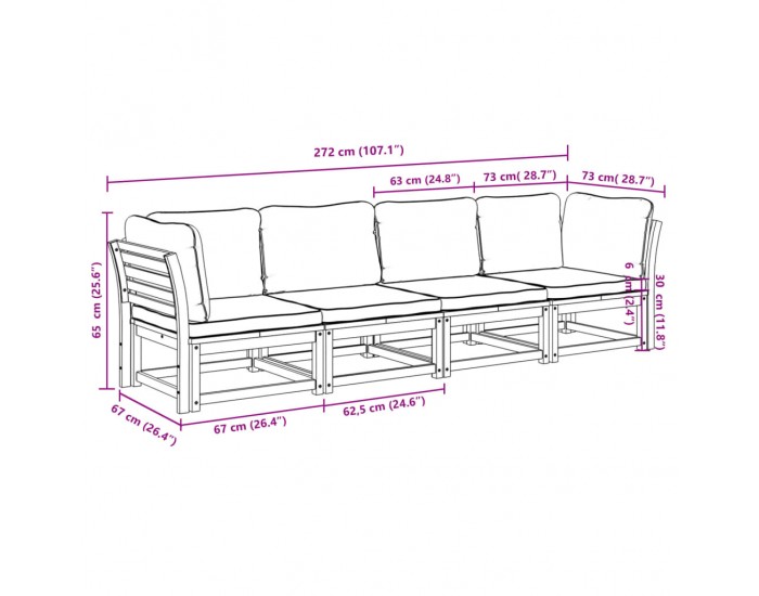 Sonata H Градински лаундж комплект с възглавници, 4 части, масив акация