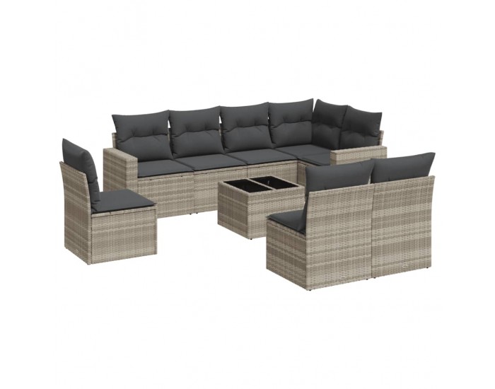 Sonata H Градински комплект с възглавници, 9 части, светлосив полиратан