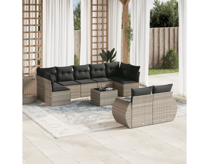 Sonata H Градински комплект с възглавници, 10 части, светлосив полиратан