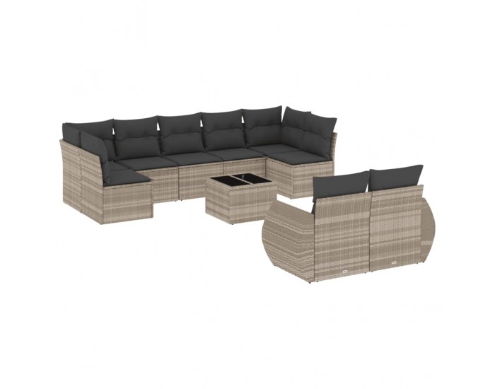 Sonata H Градински комплект с възглавници, 10 части, светлосив полиратан