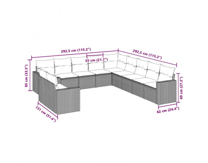 Sonata H Градински комплект с възглавници, 11 части, светлосив полиратан