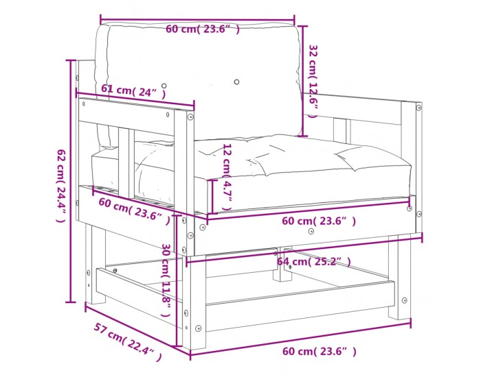 Sonata H Градински столове с възглавници, 2 бр, бели, бор масив