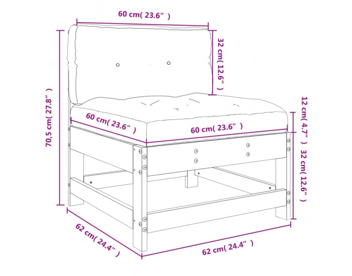 Sonata H Среден диван с възглавници, борово дърво масив