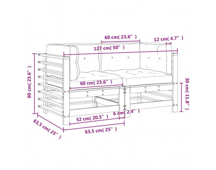 Sonata H Ъглови дивани с възглавници 2 бр сиви импрегнирано борово дърво