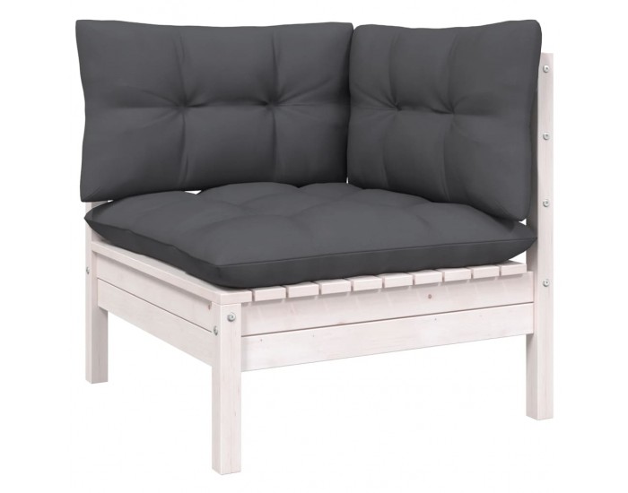 Sonata H Градински лаундж комплект 3 части с възглавници бял бор масив