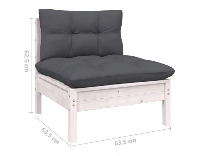 Sonata H Градински лаундж комплект 3 части с възглавници бял бор масив