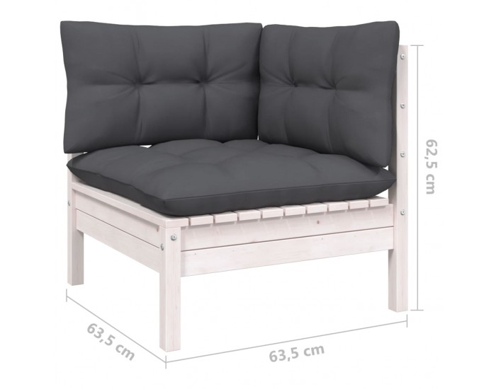 Sonata H Градински лаундж комплект 3 части с възглавници бял бор масив