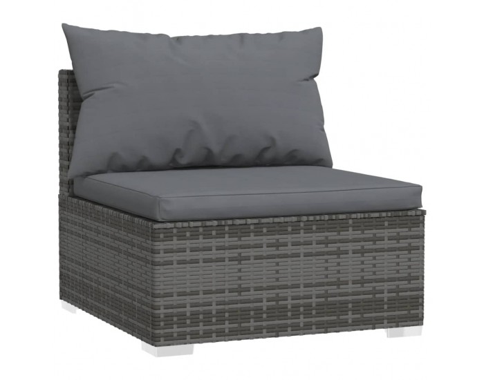 Sonata H Градински среден диван с възглавници, сив, полиратан