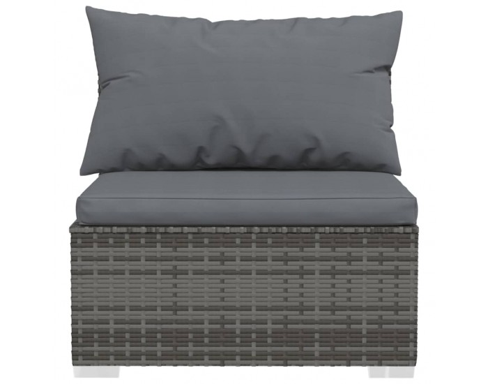 Sonata H Градински среден диван с възглавници, сив, полиратан